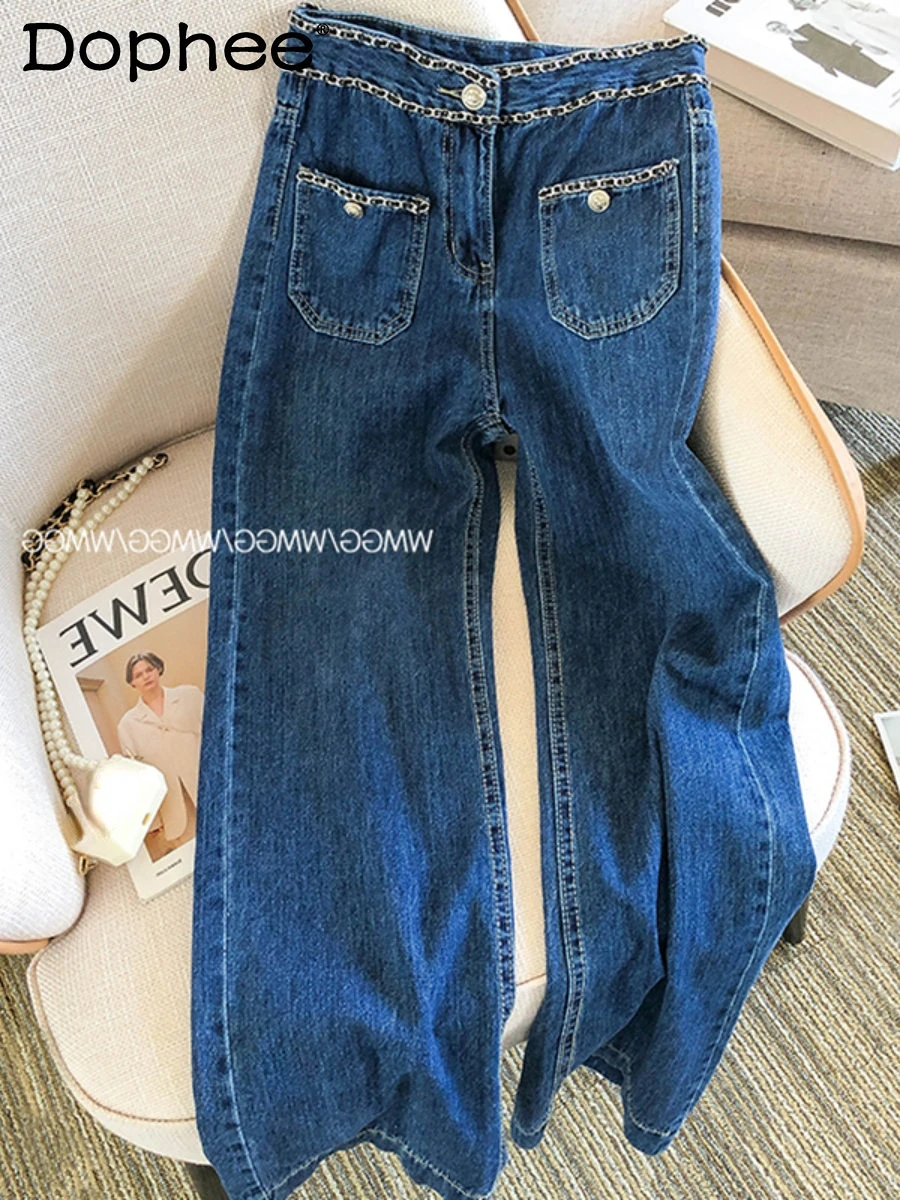 

Popular Chain Decoration Loose Baggy Jeans for Women's High Waist Casual Cotton Stretch Denim Pants 2023 Spring New Pantalones