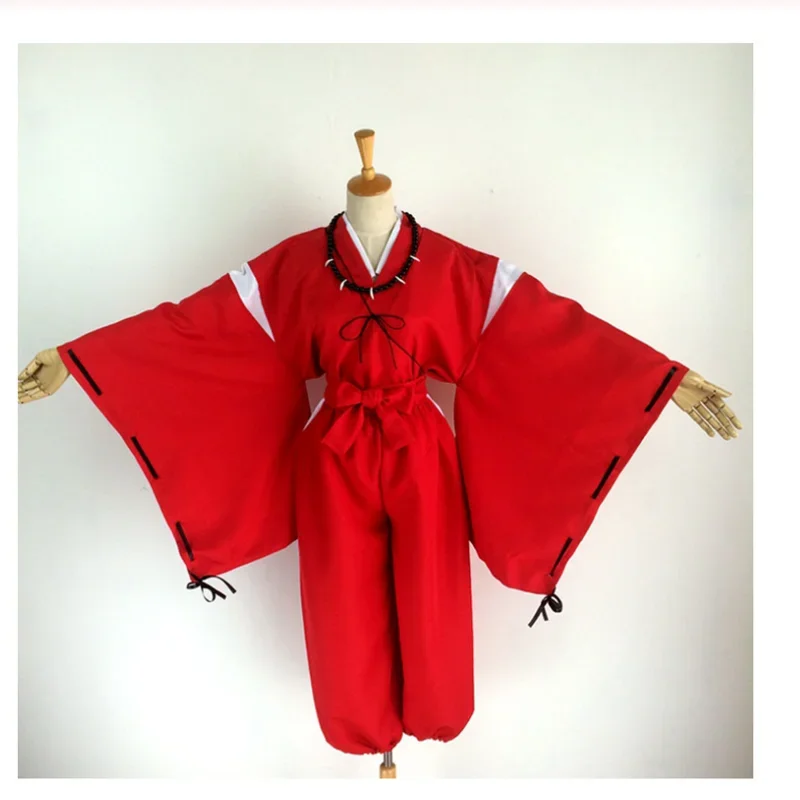 Costume de Cosplay Anime Inmkasha, Kimono Japonais Rouge, Robe pour Homme, Vêtements avec Perruques, Oreilles et Collier, pour ixd'Halloween