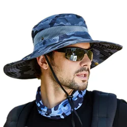 Men Bucket Hat Outdoor UV Protection Wide Brim Panama Safari Hunting Hiking Hat Mesh Fisherman Hat Beach Sunscreen Cap