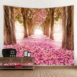 Cherry Blossom Forest Landscape Tapestry Wall Hanging Living Room Decoration Large Fabric Tapestry Room Wall Art Decoration