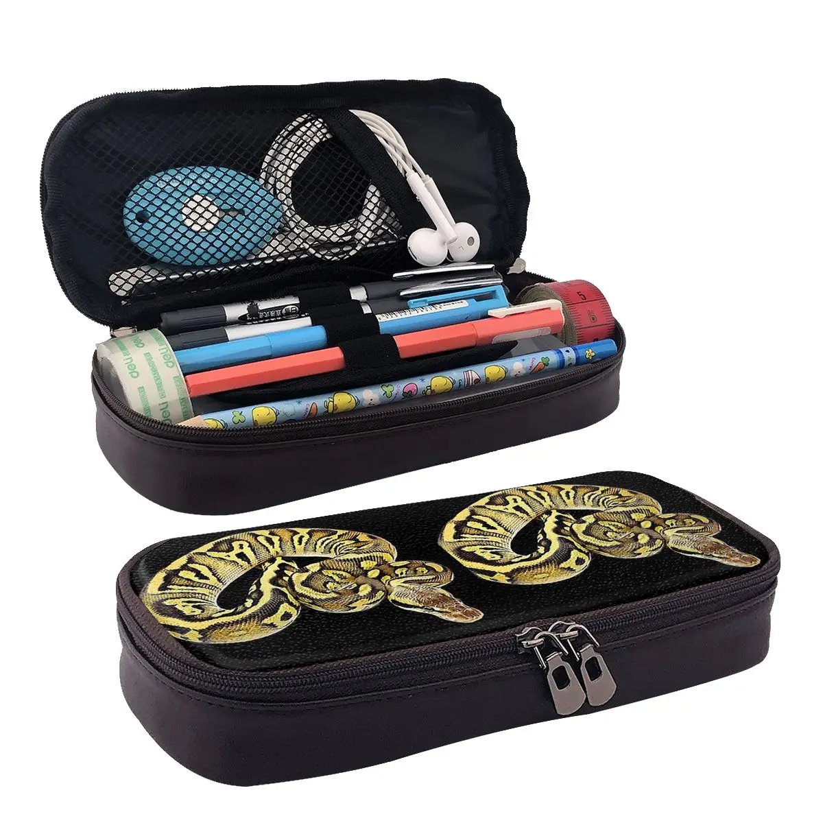 

Ball Python Pastel Leopard Leather Pencil Case for Studen Gifts Pen Box Pencil Bag Stationery Supplies Pen Holder Bag
