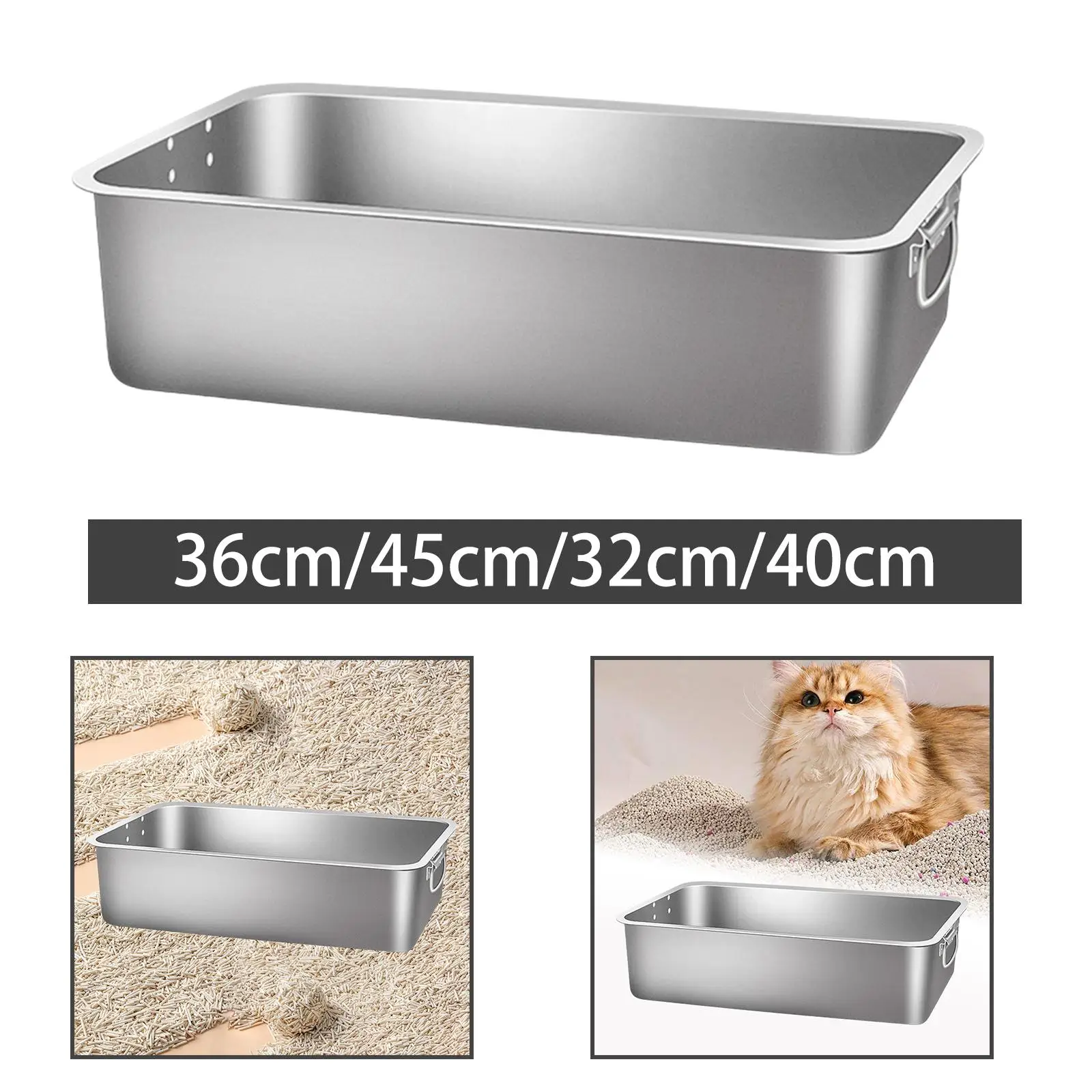 Open Top Pet Litter Box Easy to Clean Portable for Indoor Cats Stainless Steel Metal Litter Pan Kitten Toilet Kitty Litter Box