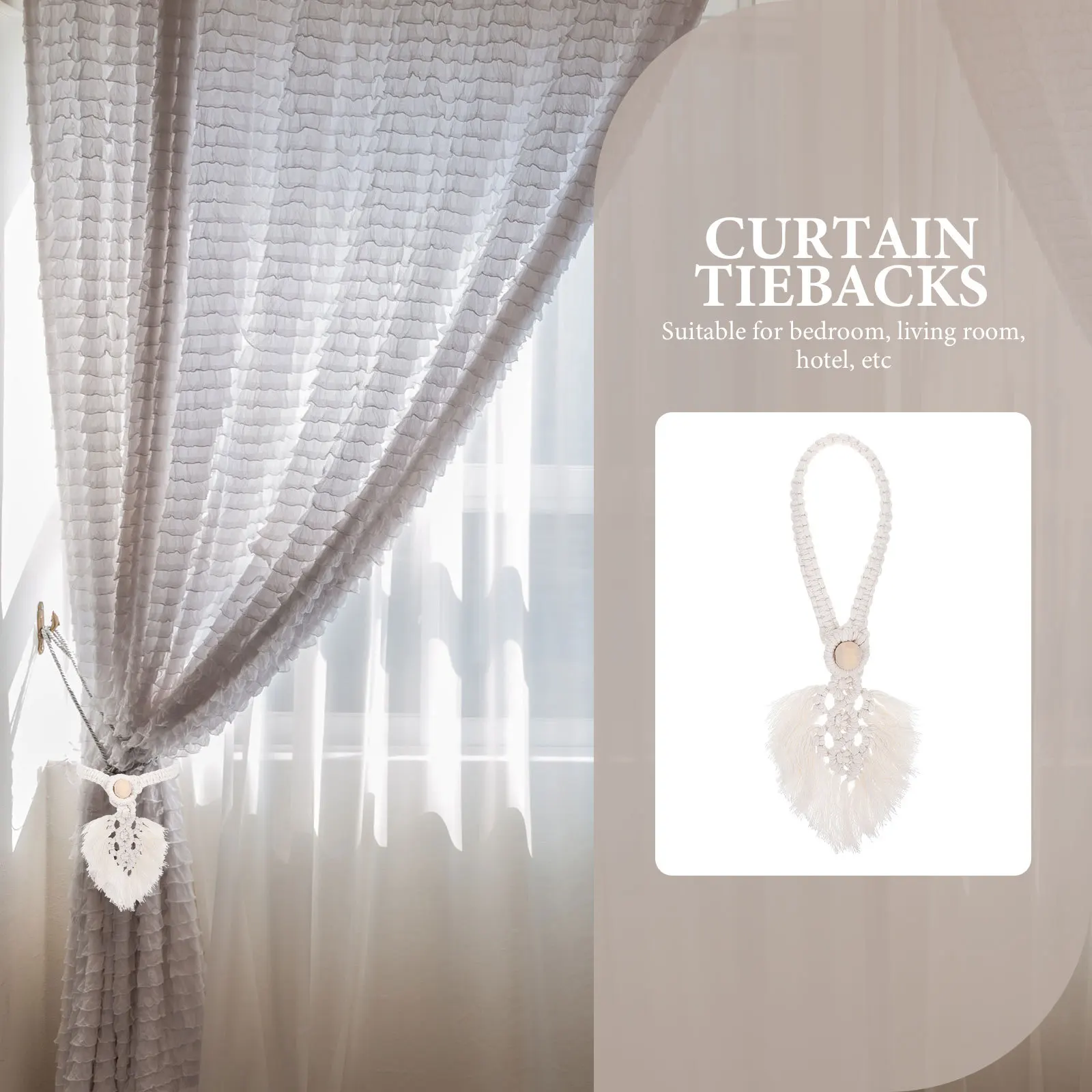 

4pcs Cotton Rope Curtain Ties Decorative Tassel Holdbacks For Drapes Farmhouse Style Curtain Buckles No Drill Needed Bedroom