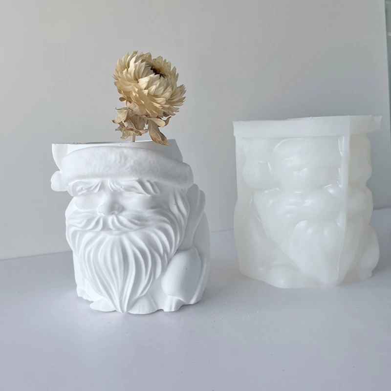 Christmas Silicone Planter Mold Santa Claus Concrete Flowerpot Mold Cement Vase Mold Candle Holder Mold Dwarf Pot Mold