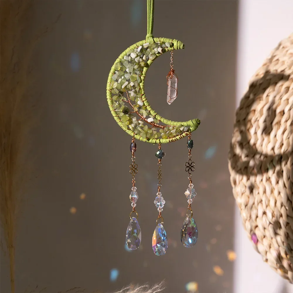 Dream Catcher Rough Stone Moon crystal pendant sunlight catcher Sun Catcher Outdoor Window Home Decoration Garden Car Pendant