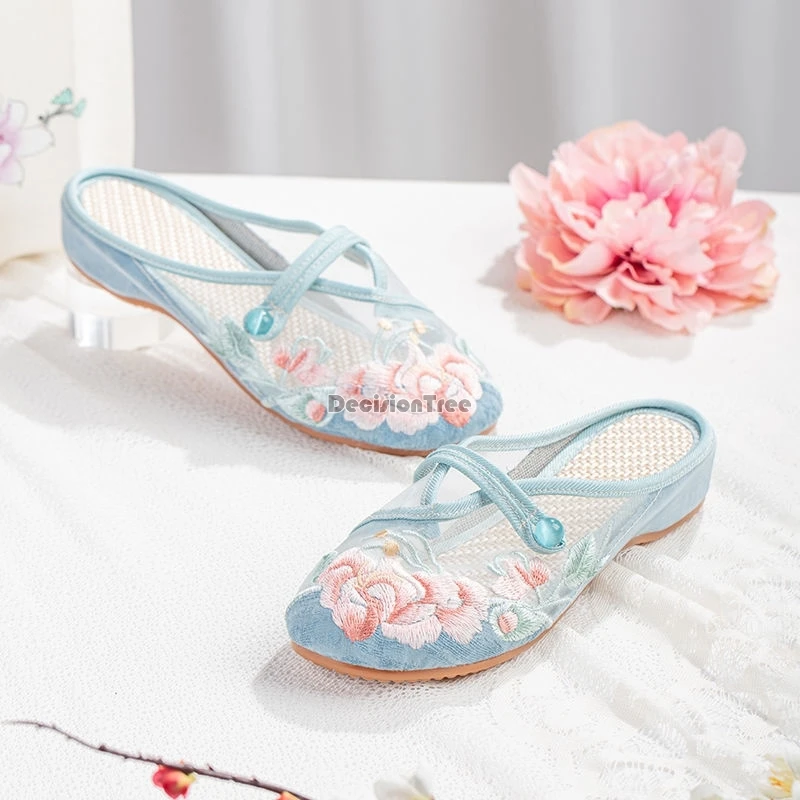 2024 new inner height mesh slippers old beijing comfortable breathable soft shoes chinese traditional handmade embroidered shoes