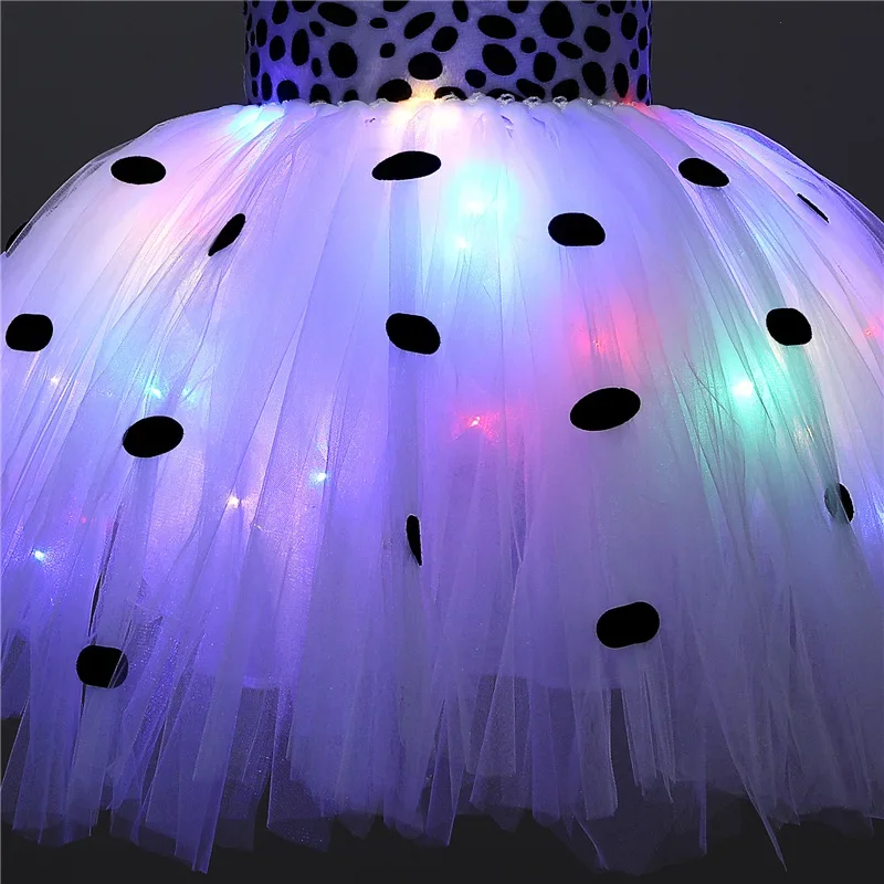 Dalmatian Dog Tutu Dress for Kids Animal Halloween Costume Spotted Toddler Puppy Dress Up with LED Outfit Birthday Party Dresses