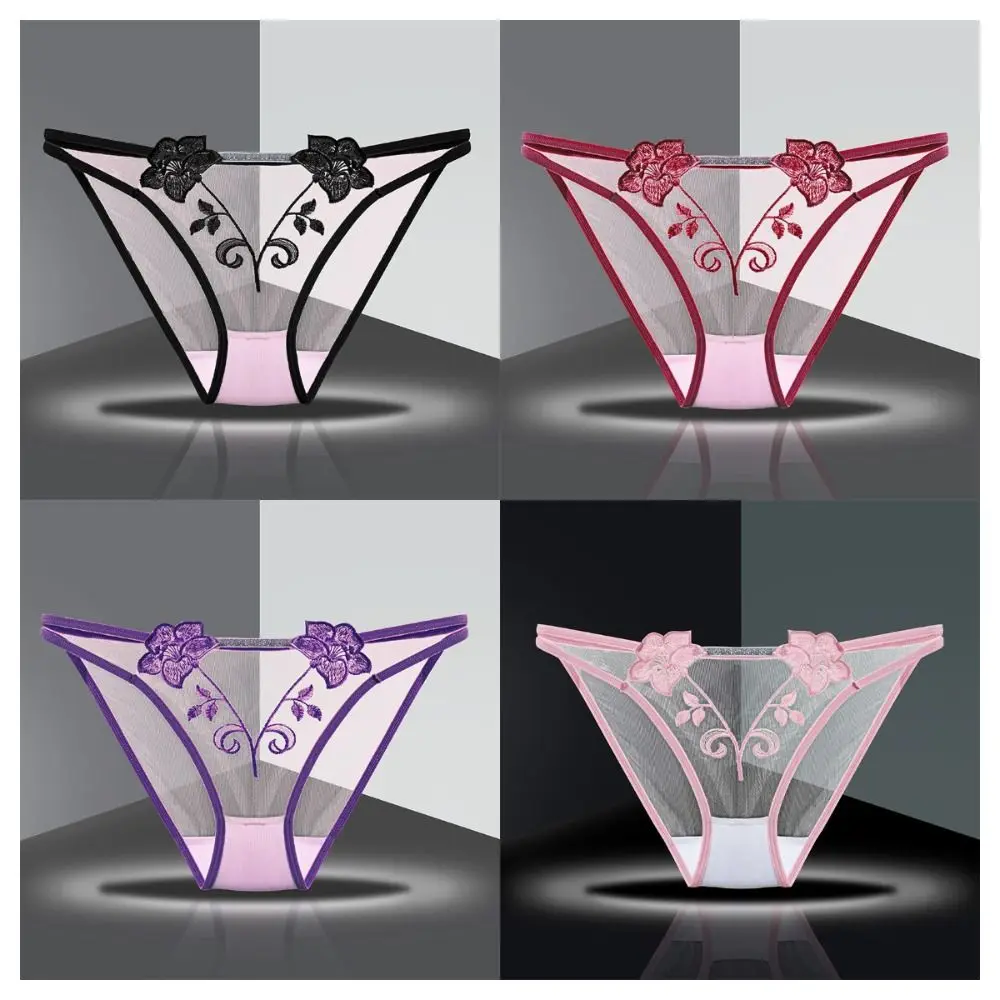 ملابس داخلية نسائية مجوفة مطرزة بالزهور من القطن وحزام رفيع وسط الخصر وشبكة ملابس داخلية بلون واحد #4