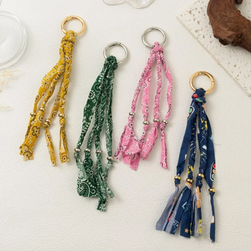 

Bohemia Keychains for Women,Colored Ribbon Beads Key Ring Charms,Compatible with Women Beach Straw Bag Tote Handbag Decoration