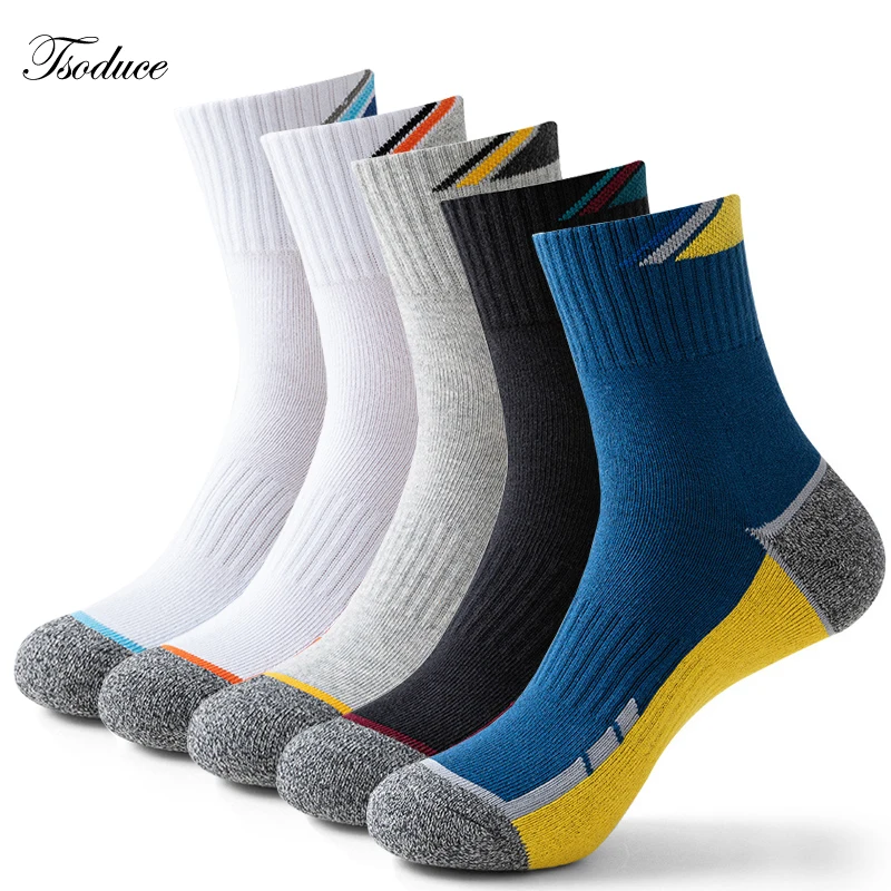 Tennis Cotton Socks Thickened Cushioned Towel Bottom Color-blocking Middle Tube Elite Men Sports Running Basketball Socks