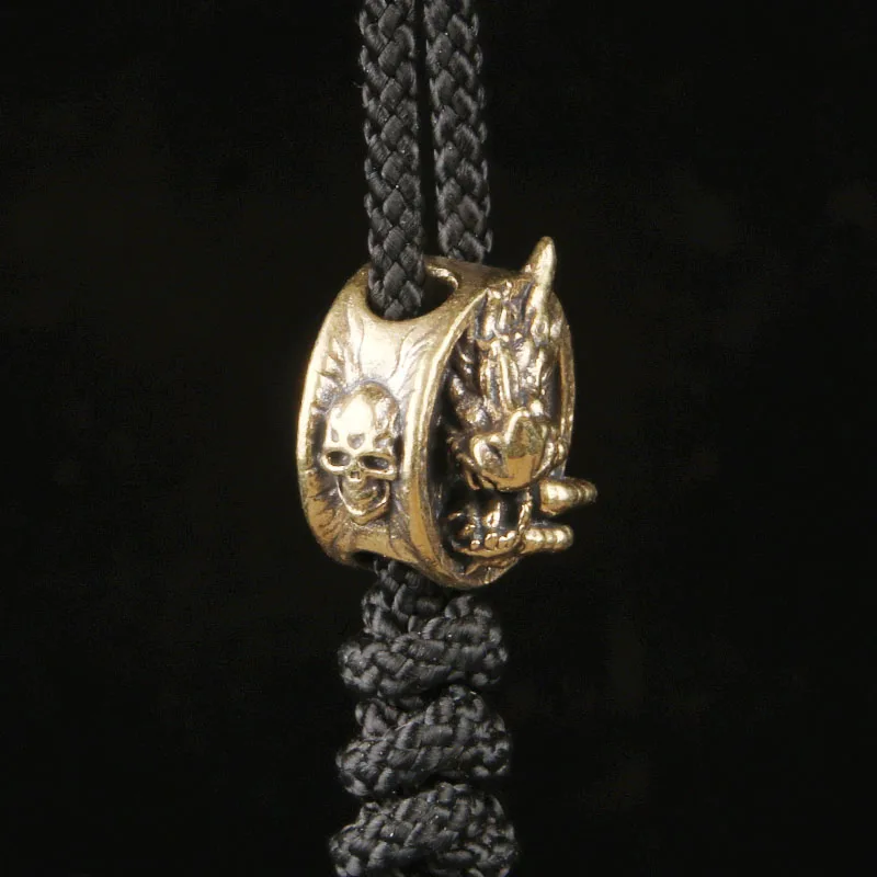 Brass embossed dragon head knife pendant vintage skull EDC paracord spacer bead pendant DIY accessory keychain hang ornament cha