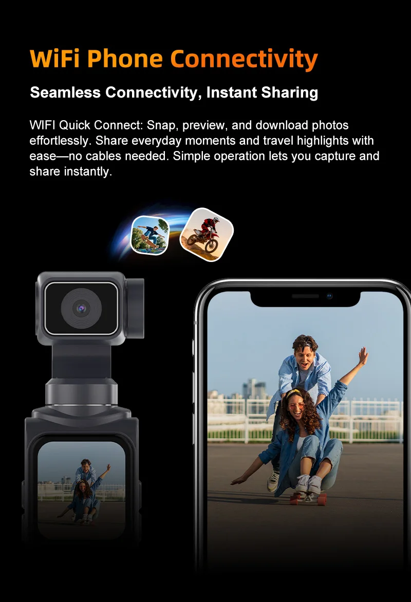 Ourlife 4K Pocket Action-Kamera 330 ° Auto-Rotierende Sportkamera mit Touchscreen, Gesichtsverfolgung und tragbarem Vlog-Videorekorder – Detail 8