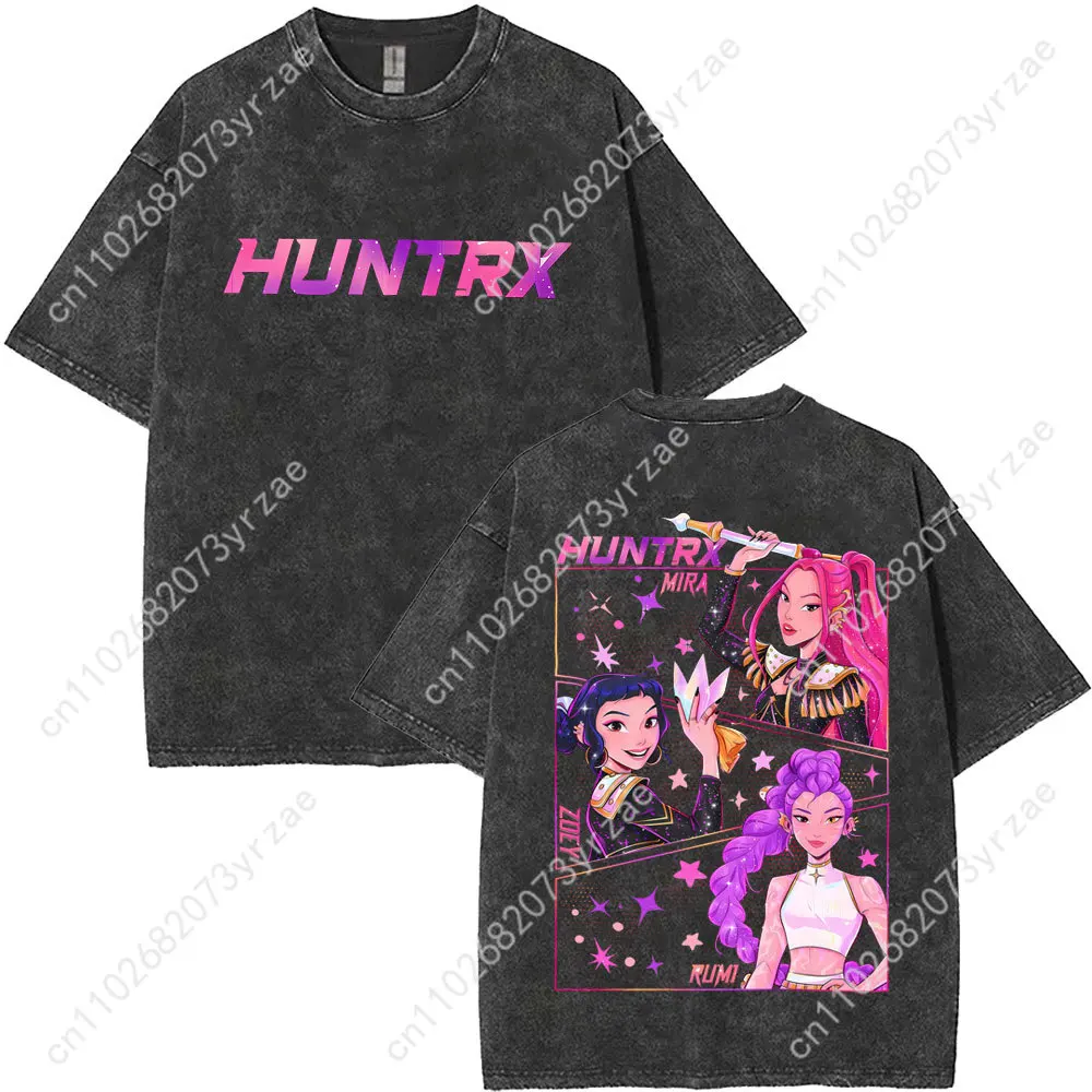 Camiseta KPop Demon Hunters Retro Wash para hombre y mujer, camiseta Vintage de alta calidad, camisetas suaves y transpirables de manga corta de algodón a la moda