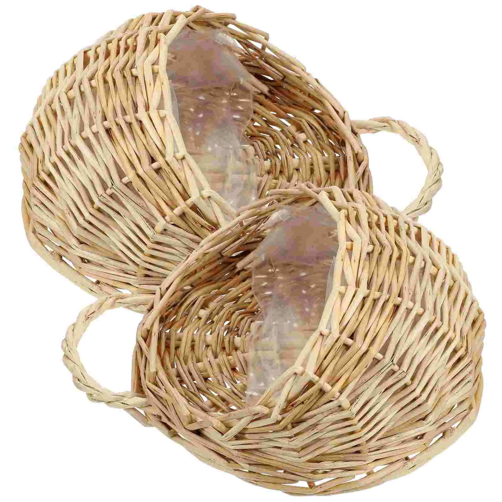 2 Pcs Wall Hanging Rattan Flower Basket Plants Indoor for Woven Storage Holder Flowers Wooden Kitchen Sundries