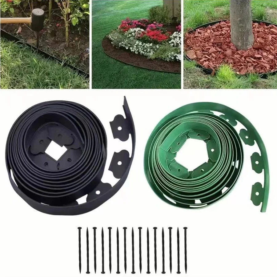 10M Fixed Garden Barrier Lawn Grass Plastic Edging Border Landscape Edging Garden Edge Kit With 30 Anchoring Spikes Easy Install