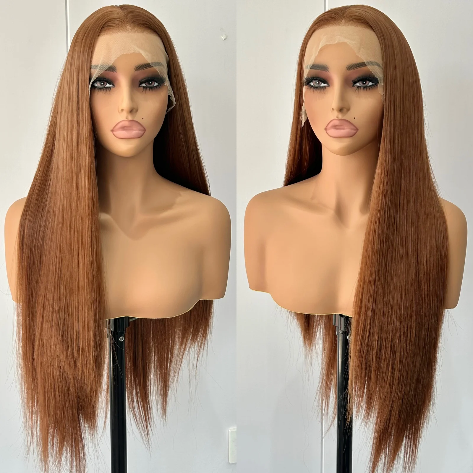 Light Brown Wig Long Silky Straight Synthetic Free Part 13X4 Lace Front Brunette Colored Wigs for Women Daily Party Cosplay