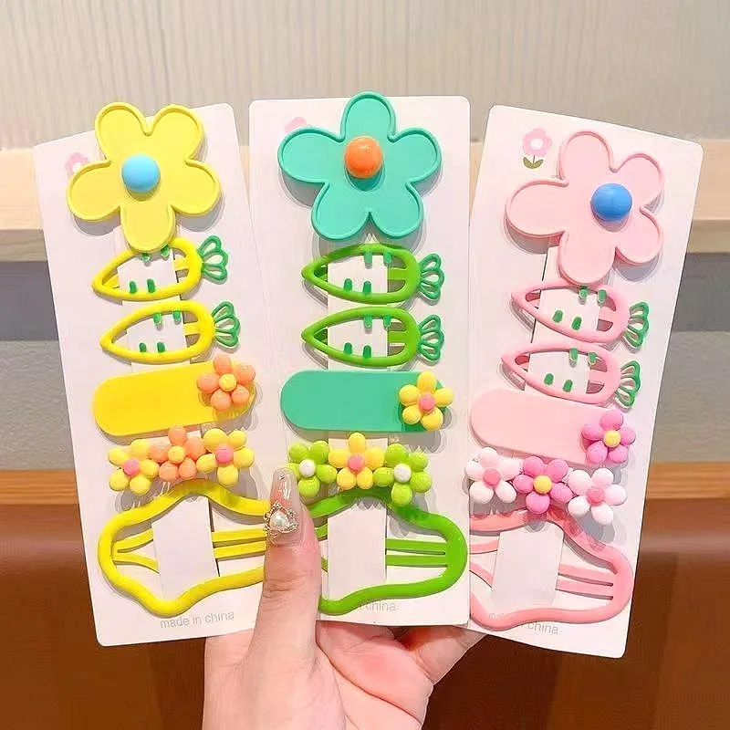 Juego de 6 uds de Clips BB de flores de zanahoria para niños, accesorios para el cabello, pinzas para el cabello con estampado dulce, pasador para niñas, adornos de horquilla