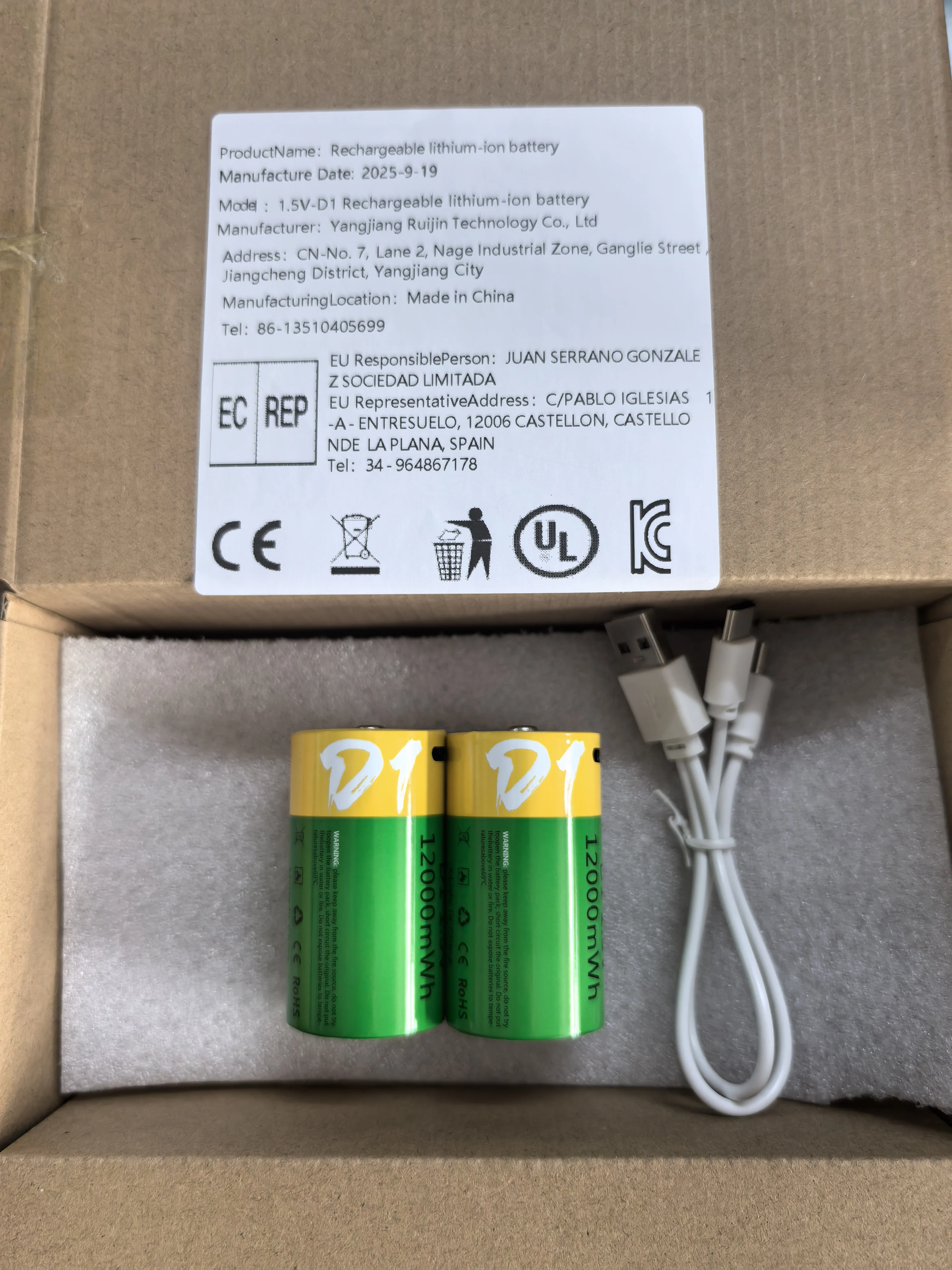 2026 بطارية USB D1 يبو LR20 بطارية ليثيوم بوليمر يتم شحنه بسرعة من خلال كابل USB C-Typ 1.5 فولت D1 بطارية 12000mWh C-Typ