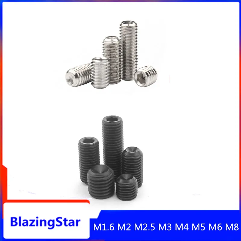 50 / 20 /10pcs M1.6 M2 M2.5 M3 M4 M5 M6 M8  DIN916 Stainless steel 304 grade 12.9  Alloy steel Hex Socket Set Screws Grub Screw