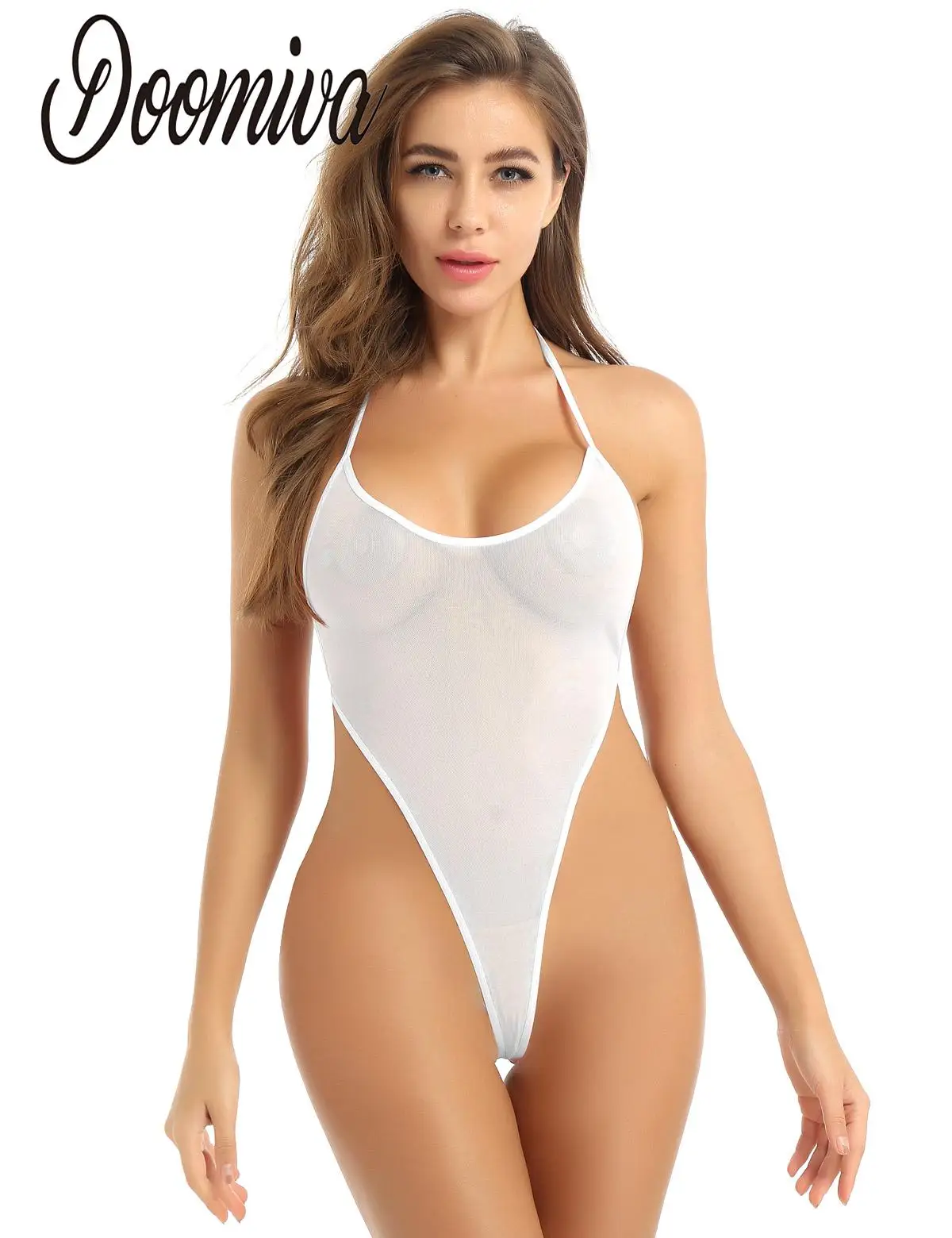 Womens See Through One Piece Swimsuit High Cut Micro Monokini Bikini Mini Mesh Bathing Suit Slim Lingerie Bodysuit Sexy Swimwear