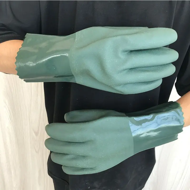 

3 Pairs All plastic impregnated fish-killing rubber anti-slip thickening all-rubber waterproof anti-slip oil-proof gloves