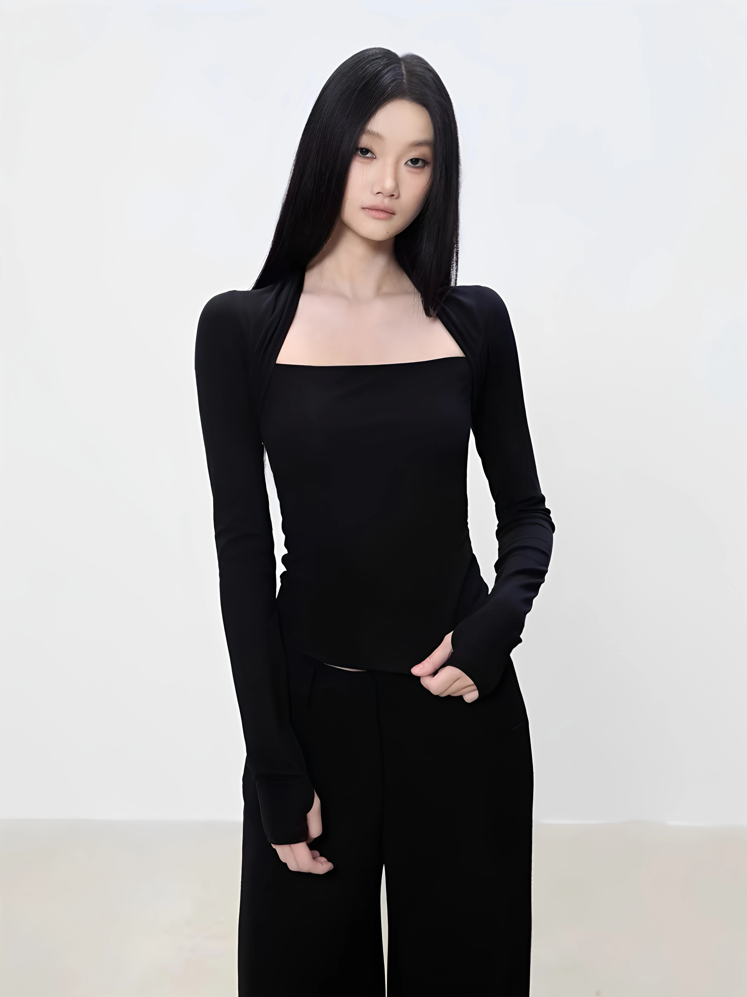 Spring Autumn 2026 Women's Slim Fit Long Sleeve T-Shirt Square Collar Base Shirt Sexy Shoulder Level Inner Wear Commute Style
