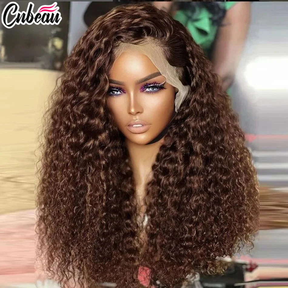 Peruca Frontal de Renda Kinky Curly Chocolate Marrom 30-36 Polegadas Cabelo Humano Brasileiro - alternate angle