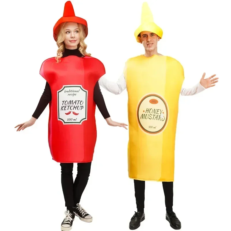 

Funny Cosplay Mustard Ketchup Costumes Stage Performance Couple Style Carnival Dress Up Masquerade Party Carnaval Kostuum Vrouw