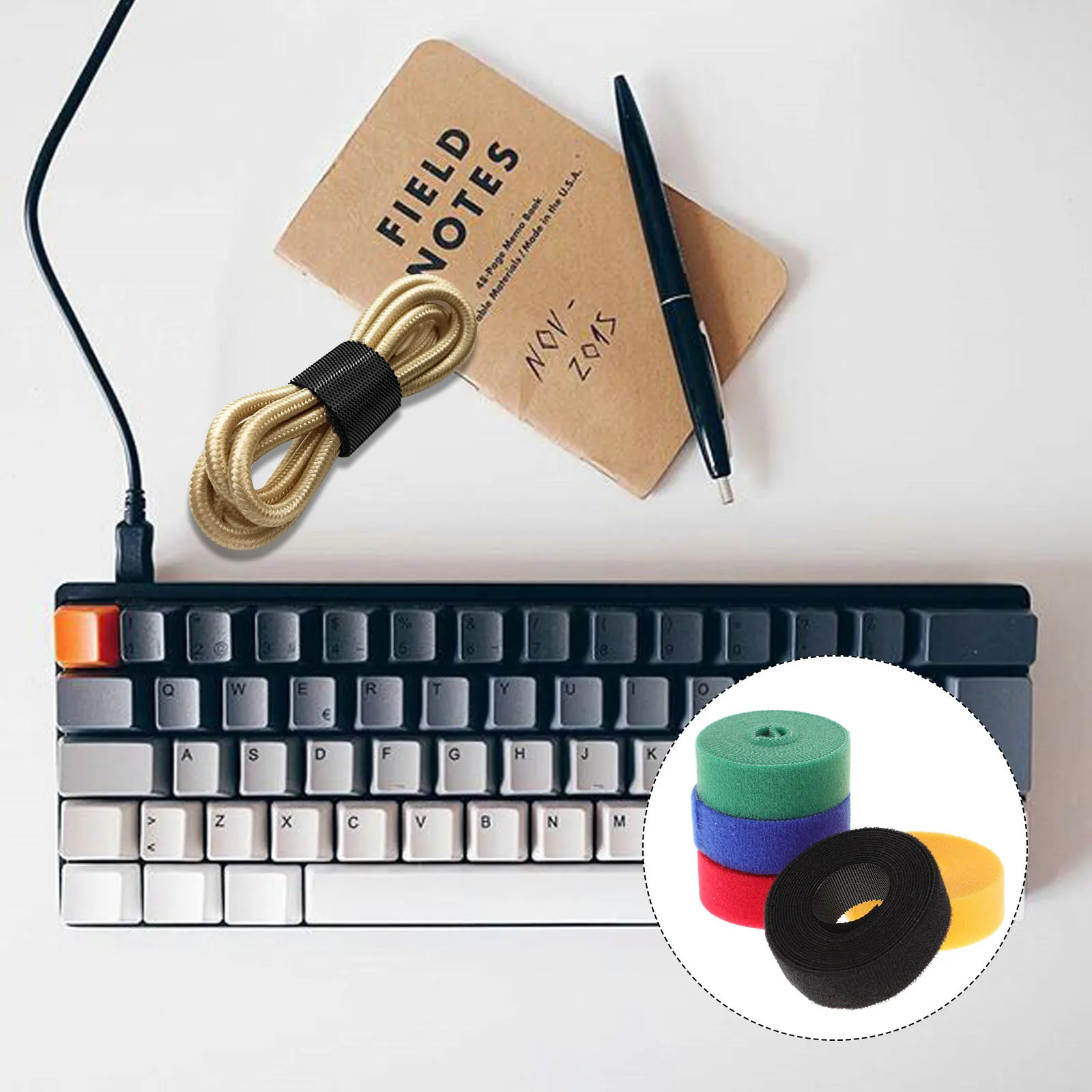 

5 Rolls Tape Cable Straps Self Adhesive Cord Organizer Strip for Earphone Data Audio Network Cables Household Wire