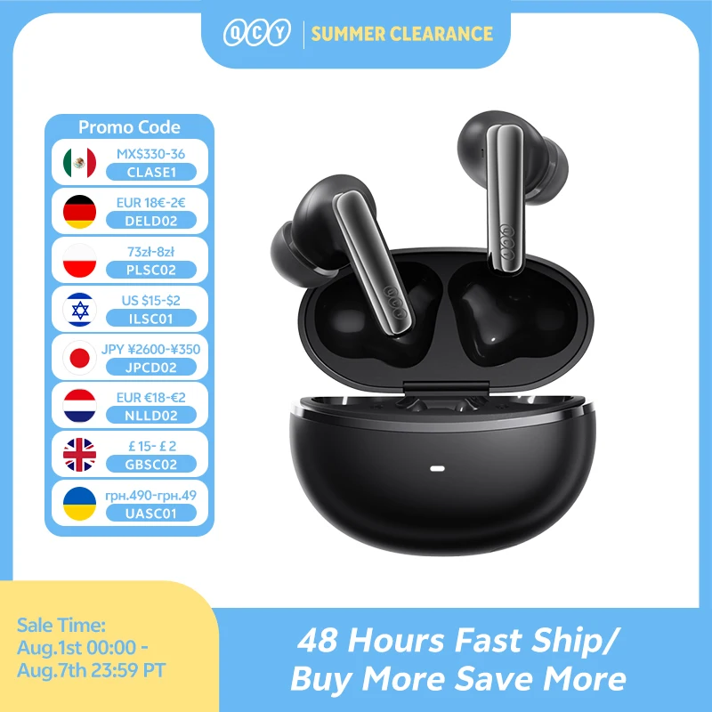 QCY MeloBuds N70 Adaptive ANC Wireless Earbuds Bluetooth 6.0 LDAC Hi-Res Audio 6 Mics Wireless Charging Earphones 50Hrs IPX5