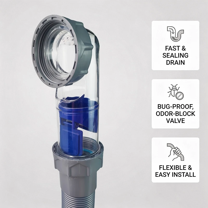 304 Stainless Steel Kitchen Sink Drain Kit, Anti-Clog Deodorizing Hose, Retractable, Easy Install, Universal Single & Mop Sink