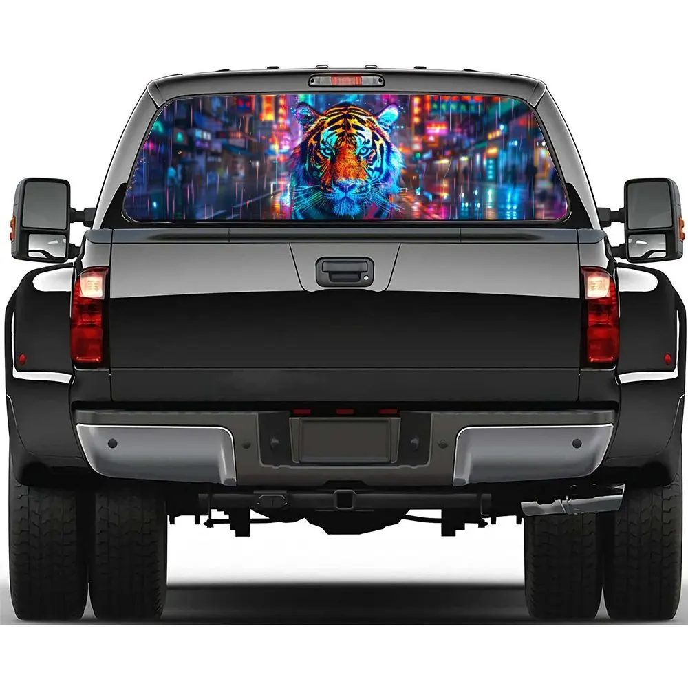 

Neon Urban Tiger Car Accessories Rear Windshield Sticker, Truck Window See Through Perforated Window Car Vinyl Wraps Decal Decor