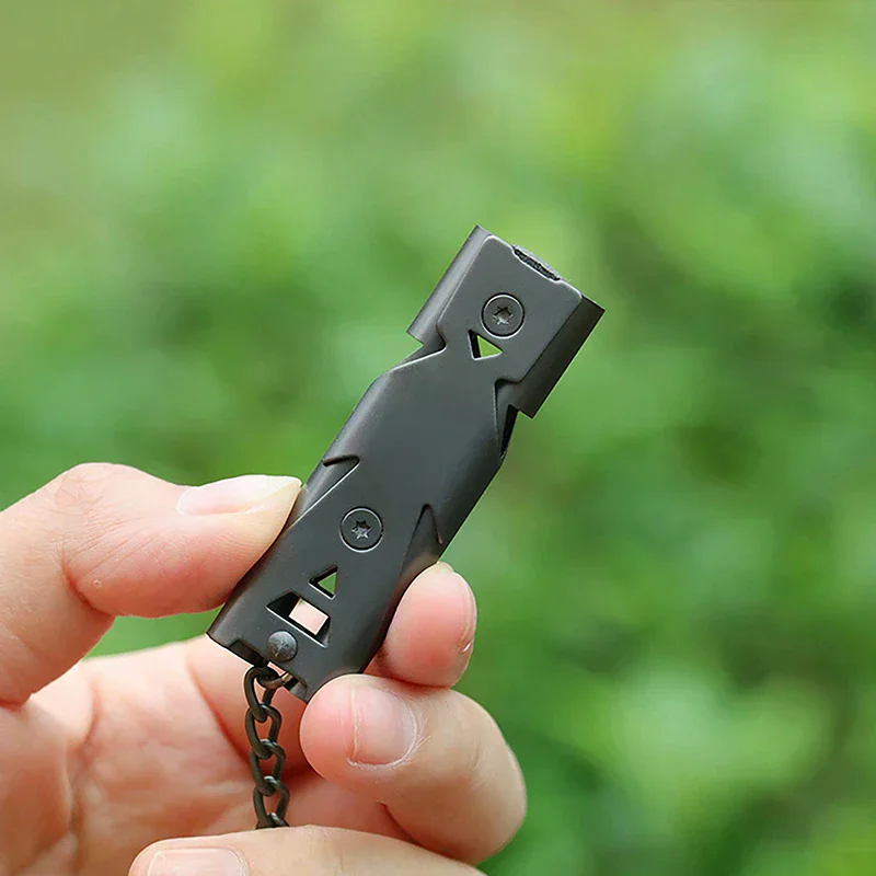 

Hot！NEW 1Pc High Decibel Stainless Whistle Double Tube Lifesaving Portable Emergency Keychain Whistle For Outdoor Hiking Camping