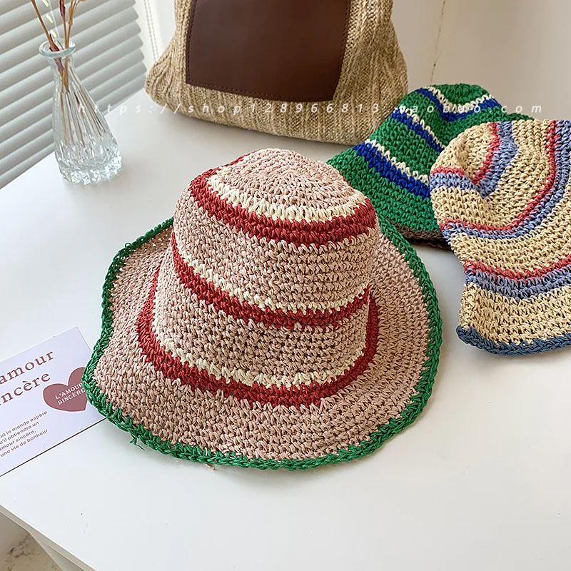 

Straw Hat Female Summer Outing Seaside Beach Hat Female Vacation Straw Bucket Hat Big Circumference Hat