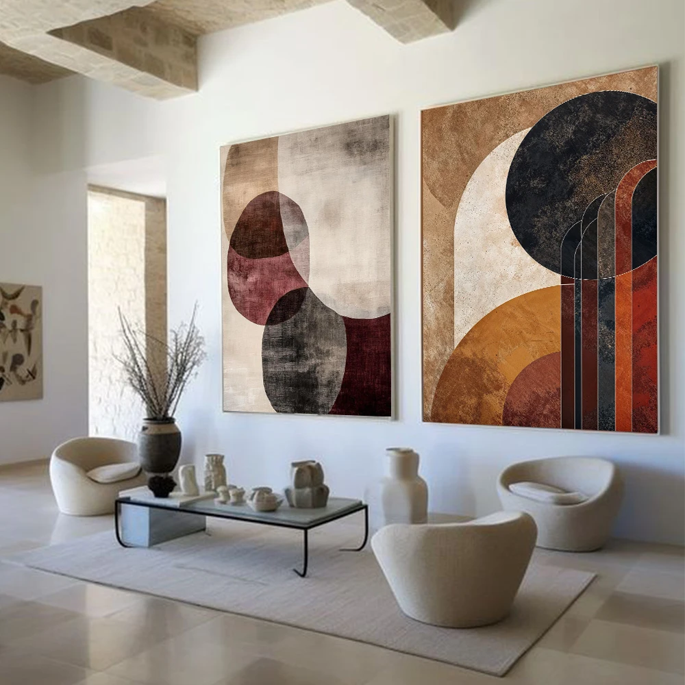 Pintura en lienzo geométrica abstracta para oficina, sala de estar, decoración del hogar, póster Vintage, decoración de pared