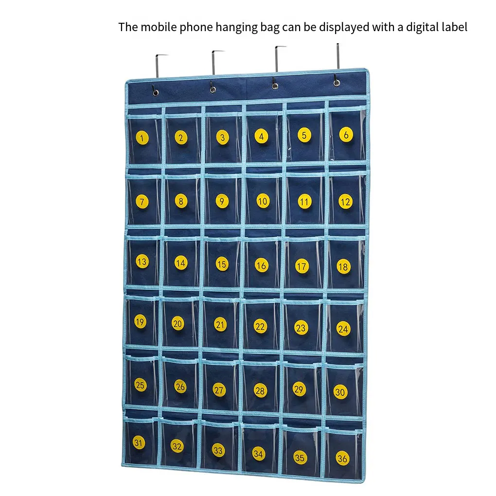 30/36 Grid Numbered Pocket Chart Wall Hanging Classroom Phone Pocket Decor Storage Bags for Cell Phones Calculator Holder