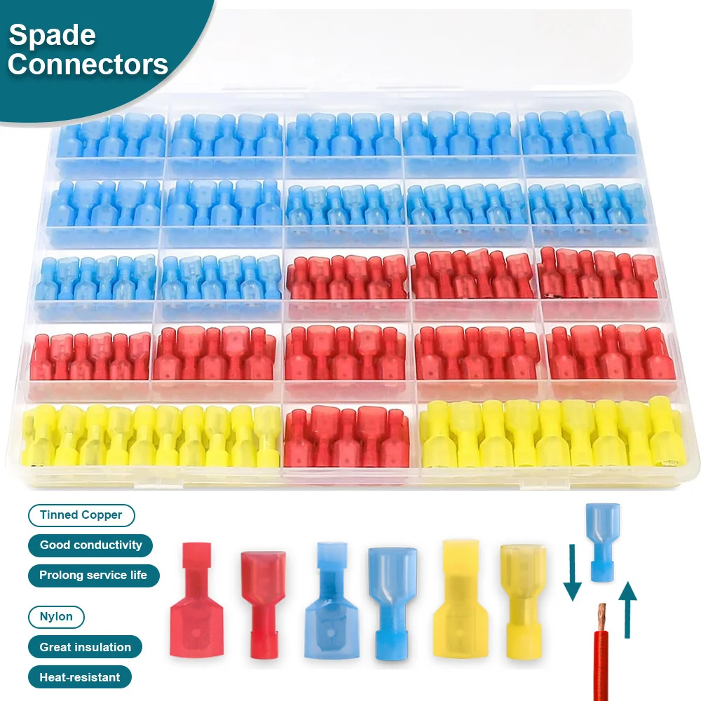 

280 шт. нейлоновые лопаточные быстроразъемные соединители, комплект 22-10 AWG, мужские и женские изолированные обжимные лопаточные клеммы холодного прессования
