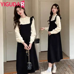Umstands kleid Herbst Winter Langarm Nähte gefälschte zweiteilige Kleidung für schwangere Frauen gestrickte Schwangerschaft kleider