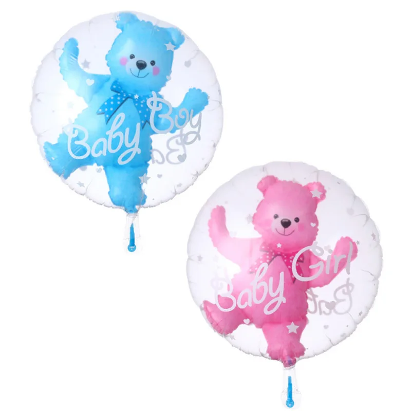 5pcs/lot Baby Boy Girl Bear bubble balloons Transparent Ball in Ball with Heart Baby Shower Birthday Party Decorations