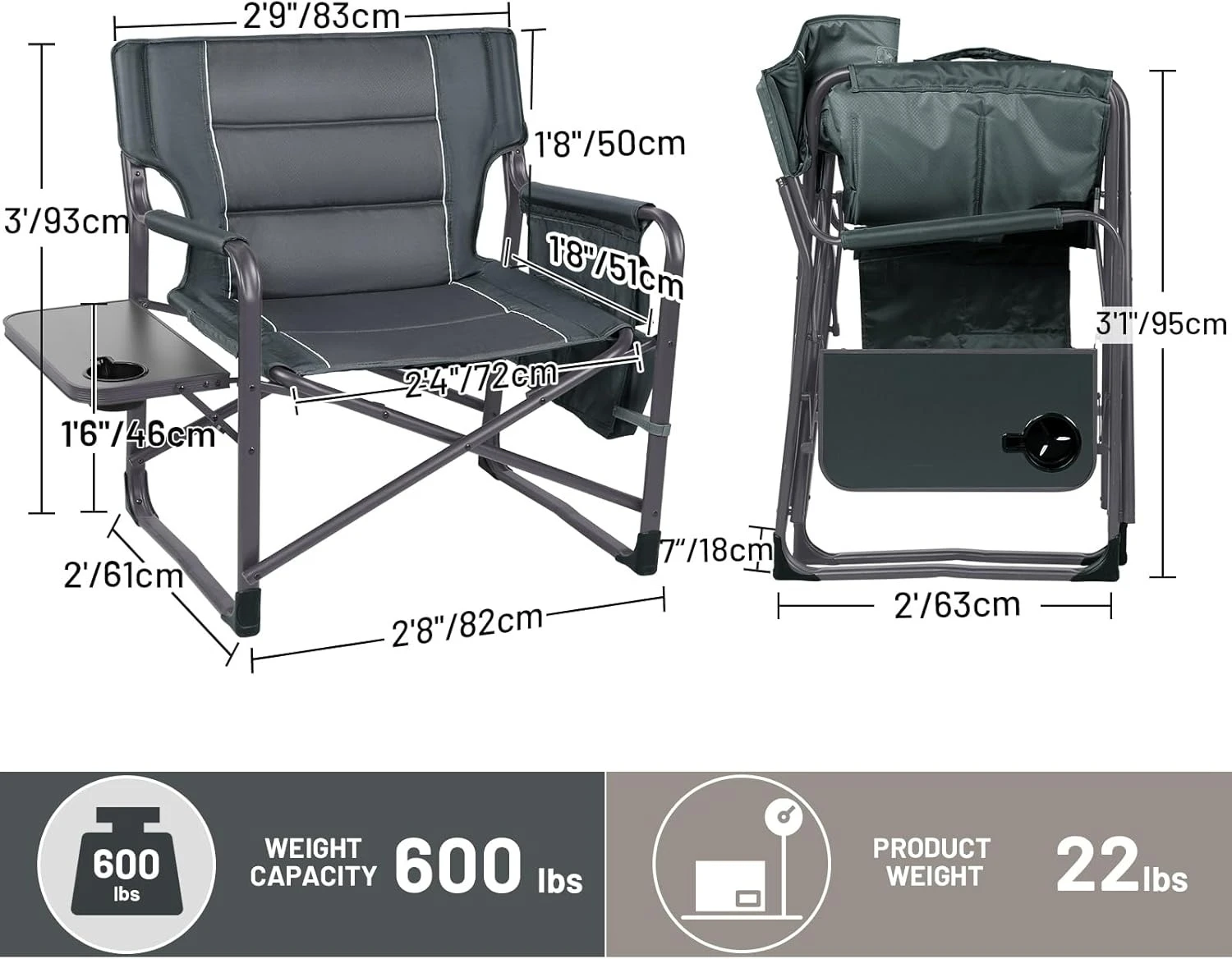 XXL Upgraded Oversized Directors Chairs with Foldable Side Table, Detachable Side Pocket, Heavy Duty Folding·Hot selling quality