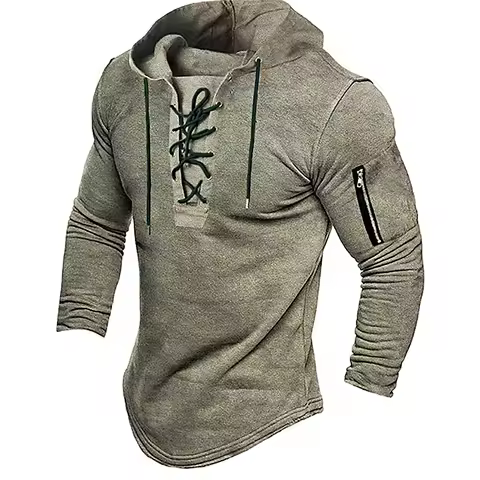 Jersey con Capucha para Hombre, Sudadera de Color Sólido con Cordones