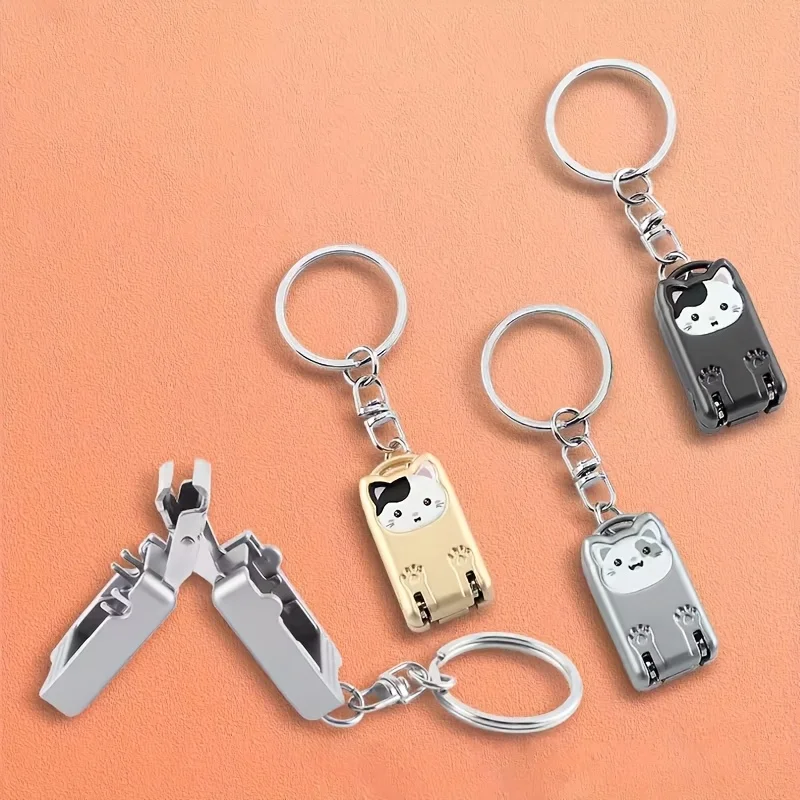 1pc Exquisite Kitten Keychain Foldable Nail Clipper - Stainless Steel Rotary Toenail & Fingernail Manicure Trimmer