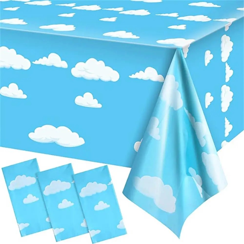 Blue Sky White Clouds Party Supplies Tablecloth for Kids Disposable Table Cover Favor Cartoon Story Birthday Festival Decoration