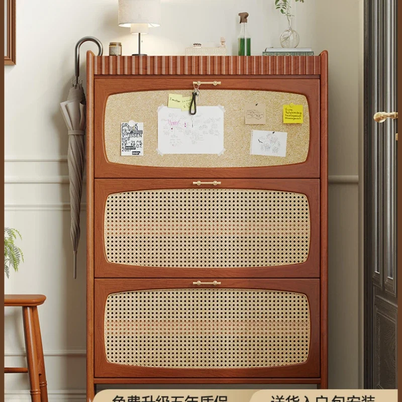 Door household indoor entrance cabinet integrated retro style rattan corridor entrance cabinet