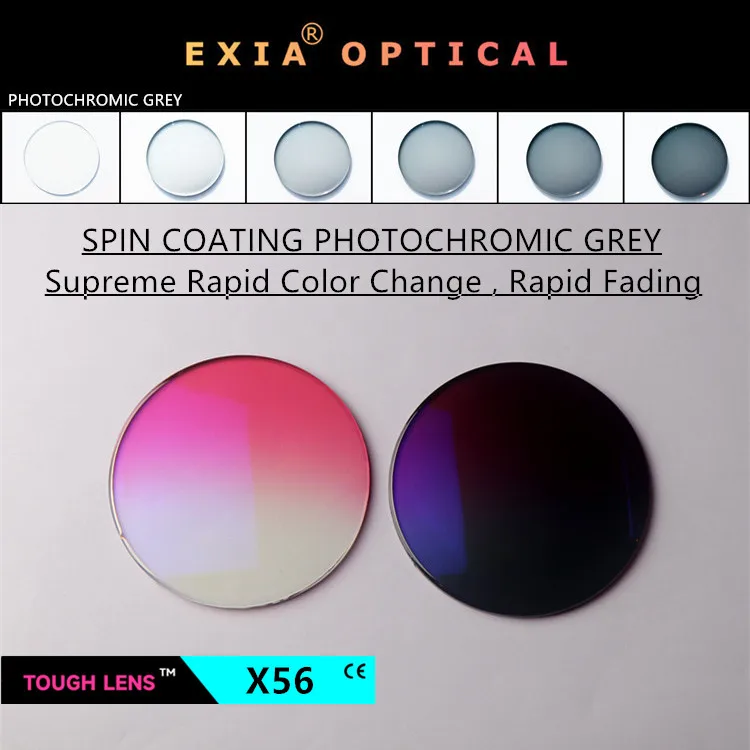

EXIA Lens X56 Spin Coating Photochromic Gradient Pink Sunglasses Lens MR-8 1.61 SHMC UV400