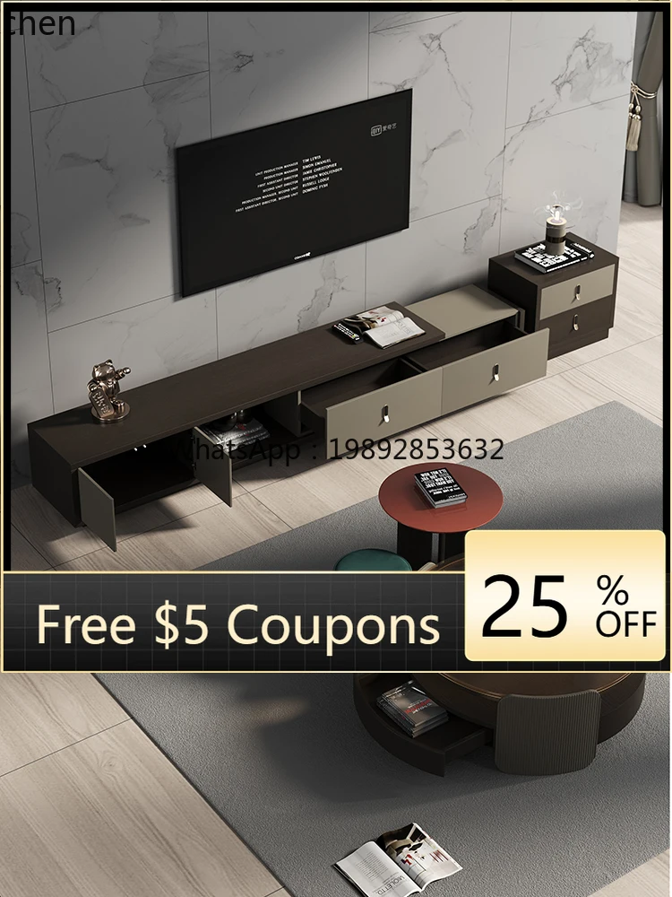 H1  Floor TV Cabinet Smoked Oak Finish Extra Long Simple Modern Storage Retractable Floor Cabinet
