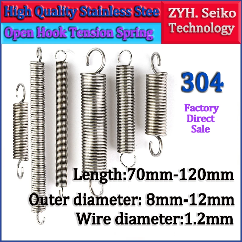 

304 Stainless Steel Tension spring 1.2mm Wire diameter S Hook Round hook Coil Pullback Extension Tension metal Spring wire