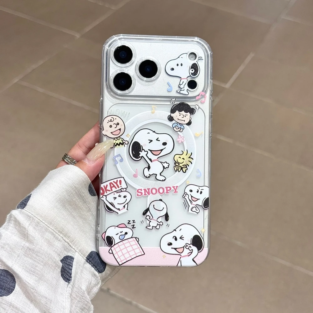Cute Snoopy Charlie Brown Magnetic Holder Magsafe Wireless Charge Phone Case For  iPhone 17 16 15 14 13 Pro Max Soft TPU Cover view 5