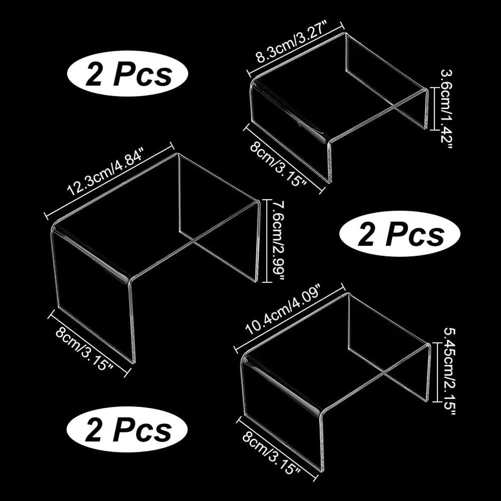 6 Pieces Acrylic Riser Display Shelf Organizer Clear Elevated Display Rack for Mobile Wallet Glasses Retail/shop Supermarket