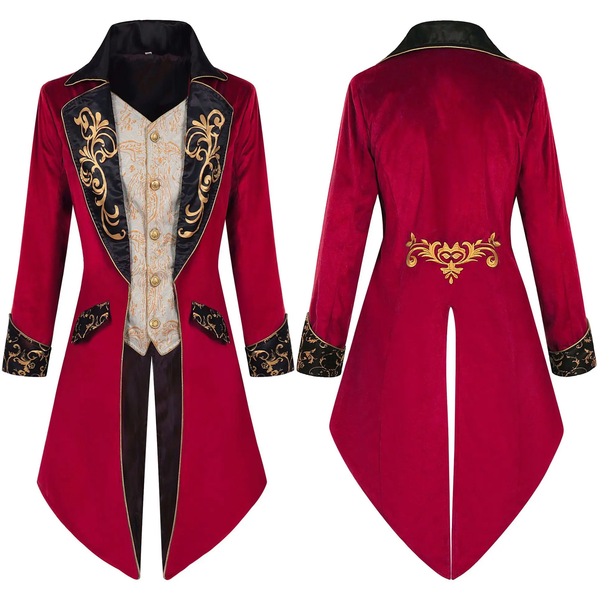 Men Steampunk Gothic Victorian Jacket Vintage Purple Velvet Tailcoat Medieval Frock Coat Uniform Renaissance Costume Homme XXXL